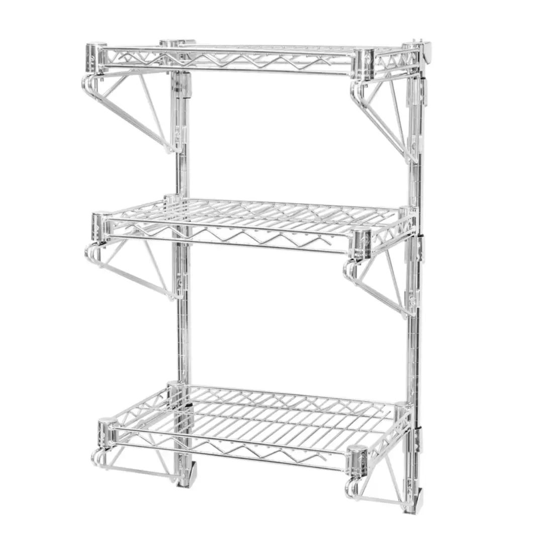 14" Wall-Mounted Wire Shelving with 3 Tiers – Storage Rack | USA Supplier