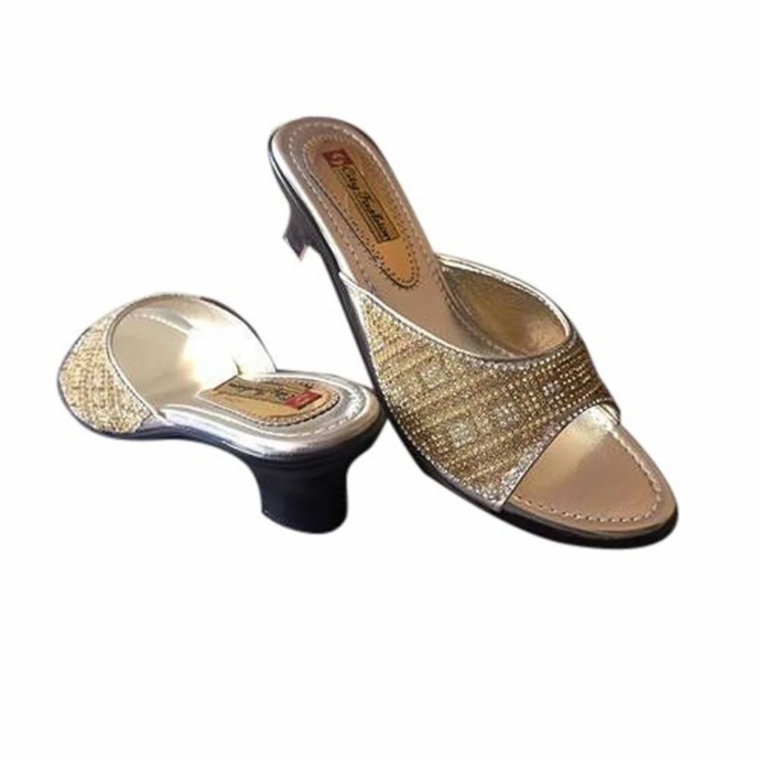 Fancy Golden High Heel Slippers - Elegant & Stylish