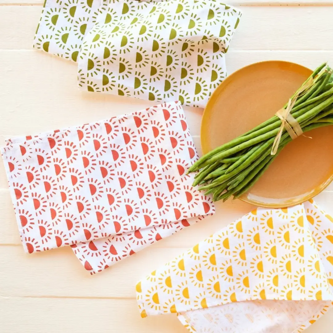 Sunrise Print Kitchen Towels – Handprinted Cotton | Supplier USA