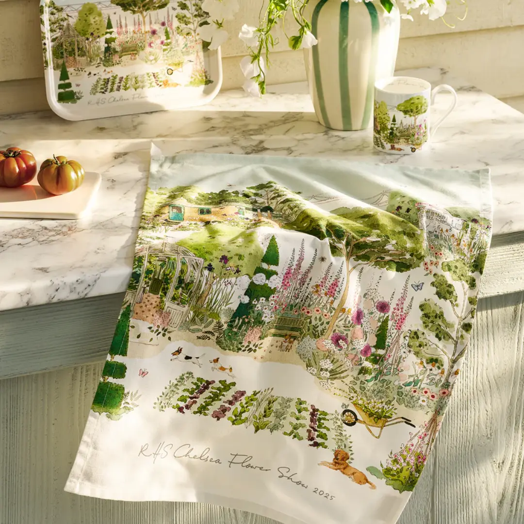 RHS Chelsea Flower Show Tea Towel – Cotton Botanical Print UK Wholesale