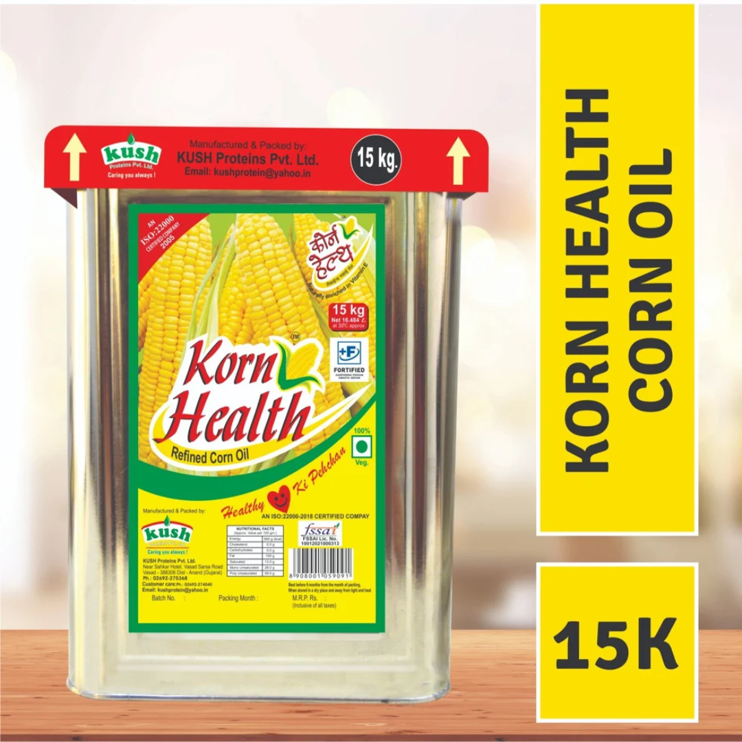 Wholesale Supplier of Korn Health 15 Kg Tin Refined Corn Oil, Low Cholesterol