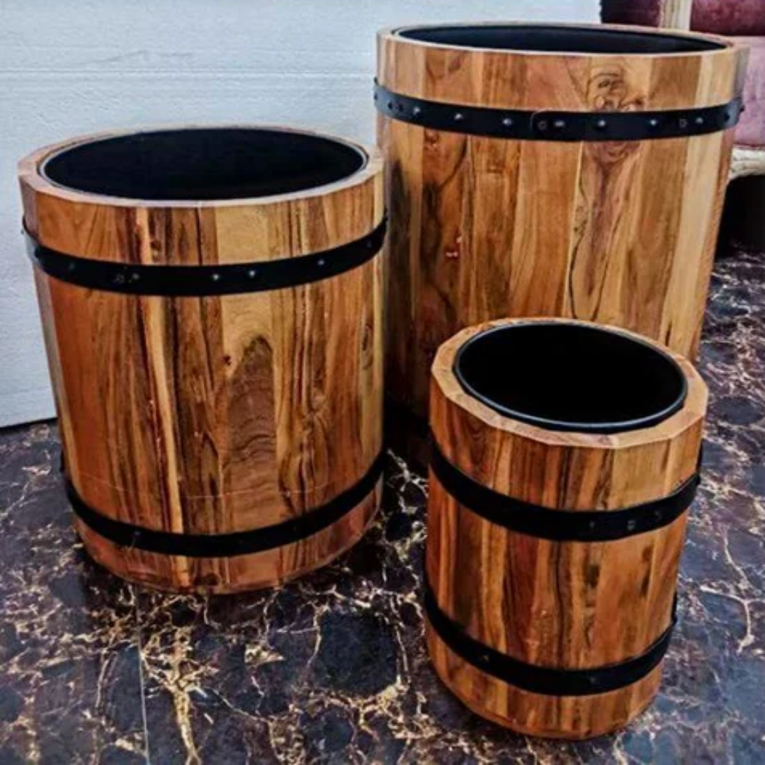 Natural Round Acacia Wood Planters
