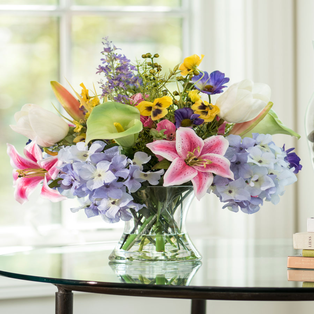 Calla Lily, Tulip & Lily Silk Flower Centerpiece – Artificial Floral Decor | USA Supplier