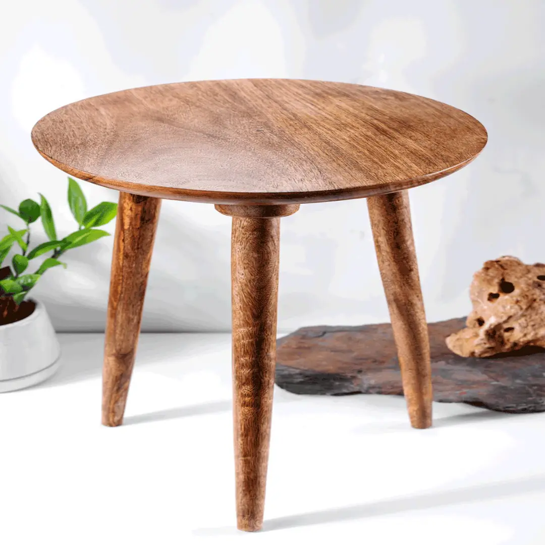 Mango Wood 3-Leg Stool – Indoor & Outdoor Plant Stand | USA Supplier