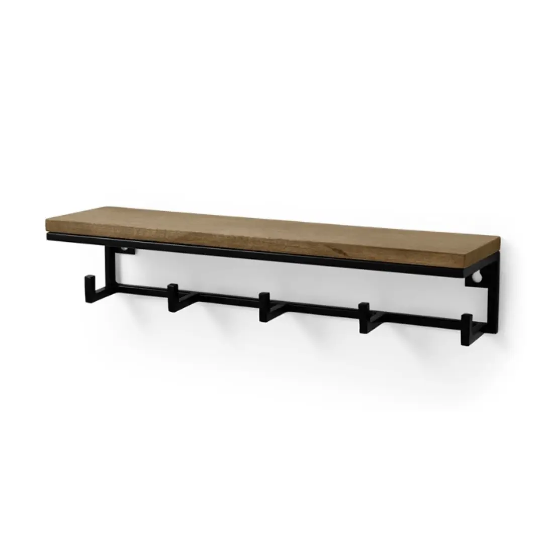 Maxine Wall Shelf with Hooks – Wooden Storage Rack Supplier | Vietnam
