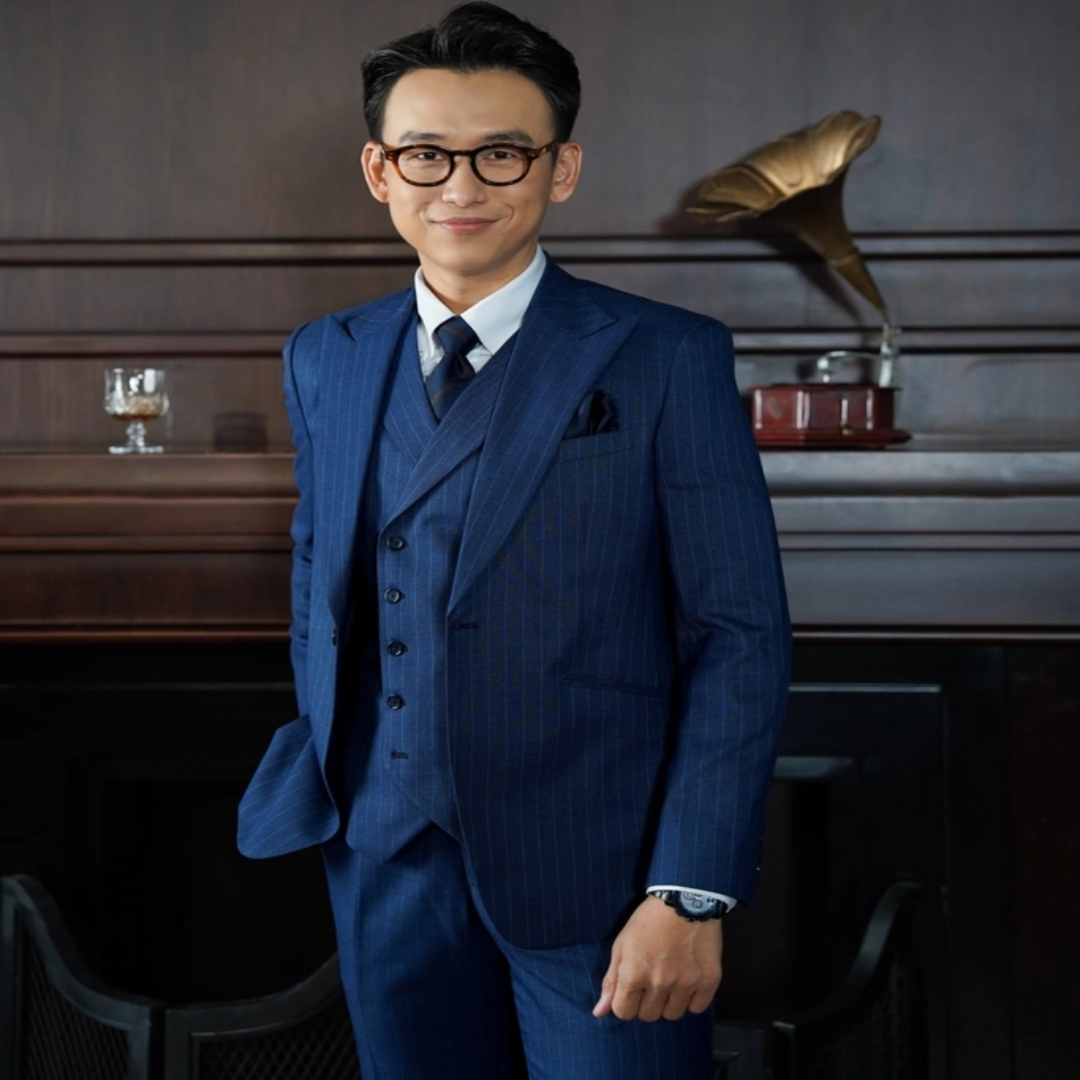 Elegancy Of Suits Navy Blue Striped Tailored Suit
