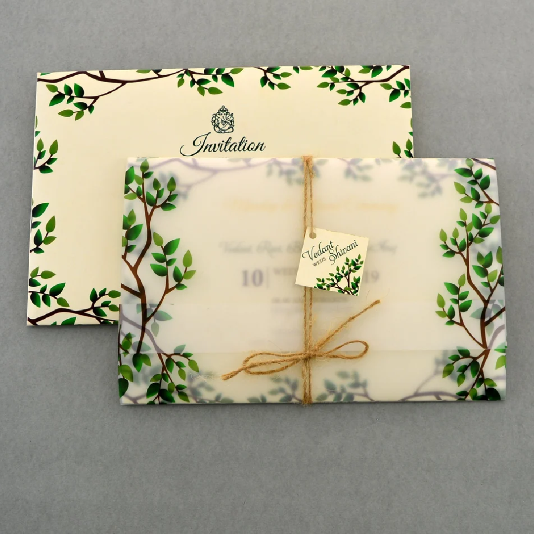 Semi Transparent Leaf CZC-9460A Floral Vellum Paper Wedding Invitation Cards, Size: 9" X 6"