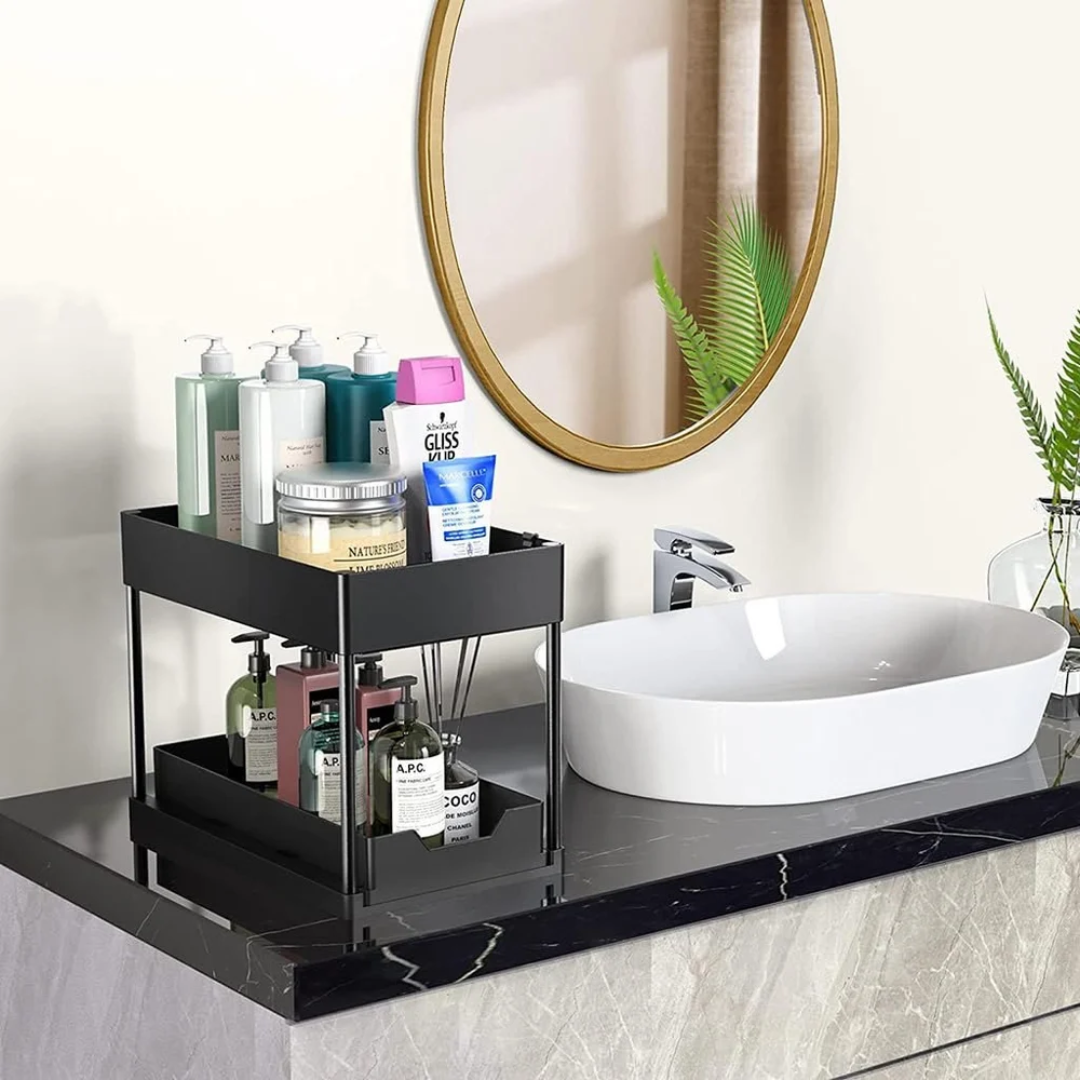  Double Layer Sliding Countertop Drawer Design for Bathroom