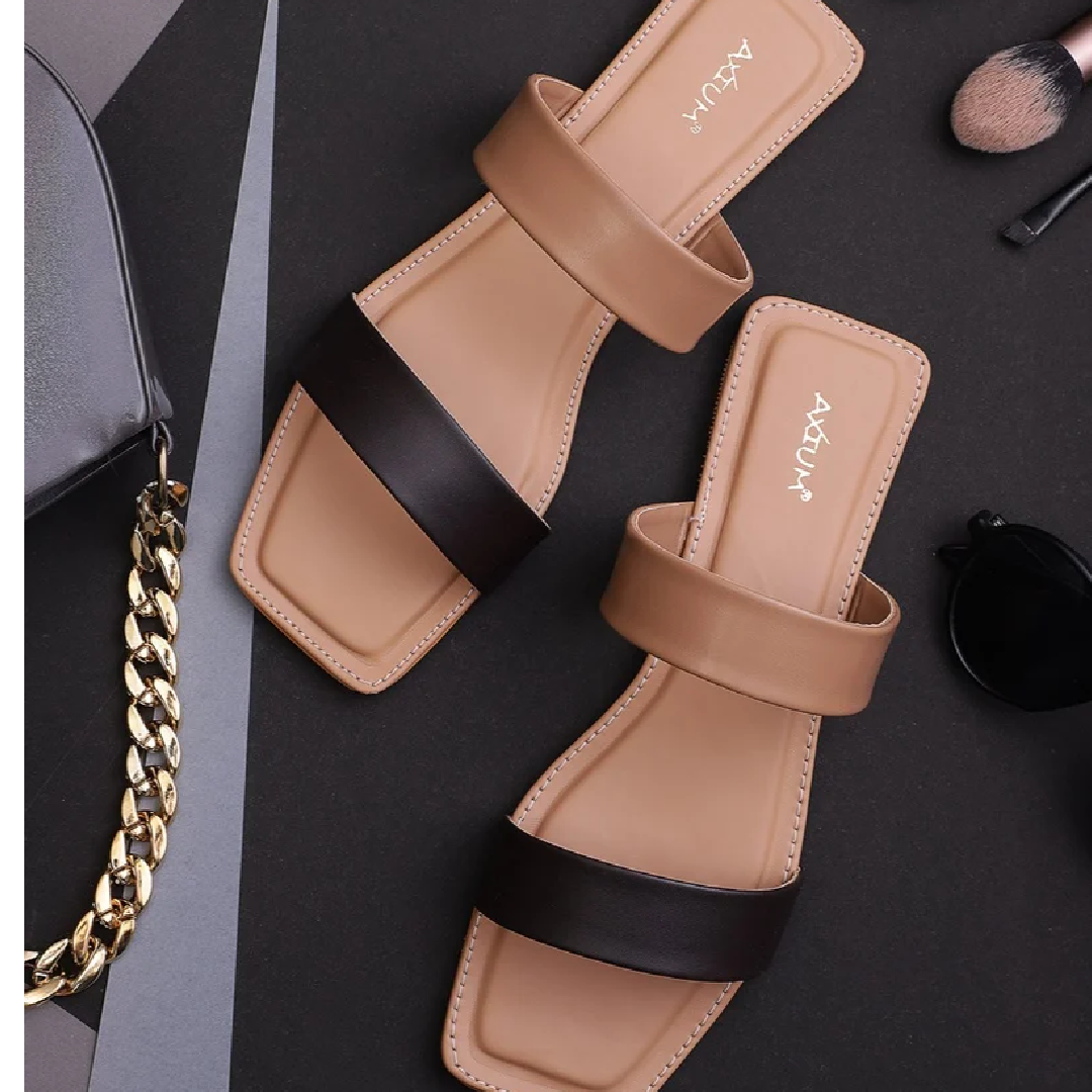 AXIUM GREY-NUDE BEIGE EmbroideryFLAT SANDALS FLT157