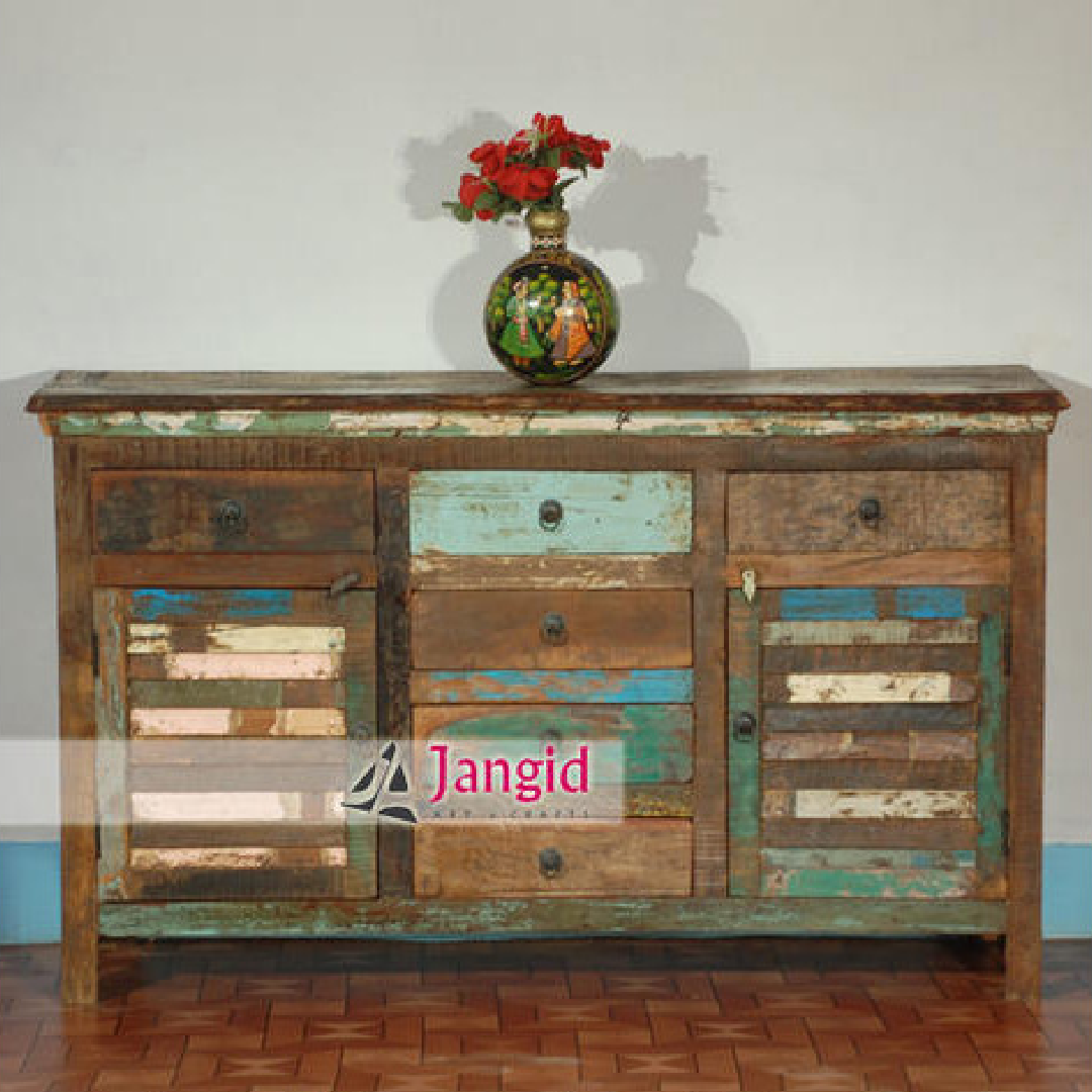 Indian Recycled Wooden Natural Recycled Wooden Sideboard Furniture, Size/Dimension: 150x42x90 Cms, Country Of Origin: India