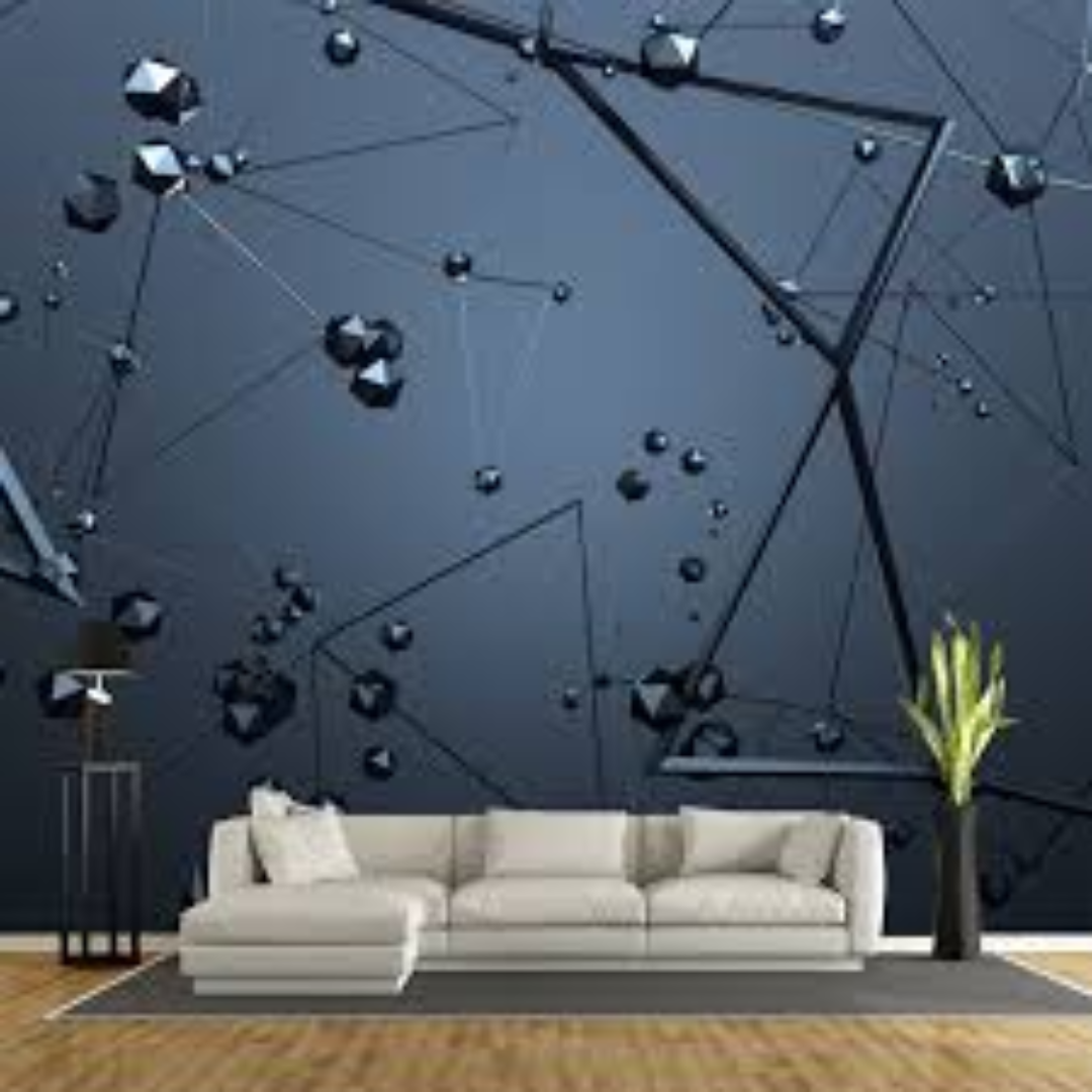 Axura Blue Geometric Wood Relief Hand-Painted 3D Wall Art United States