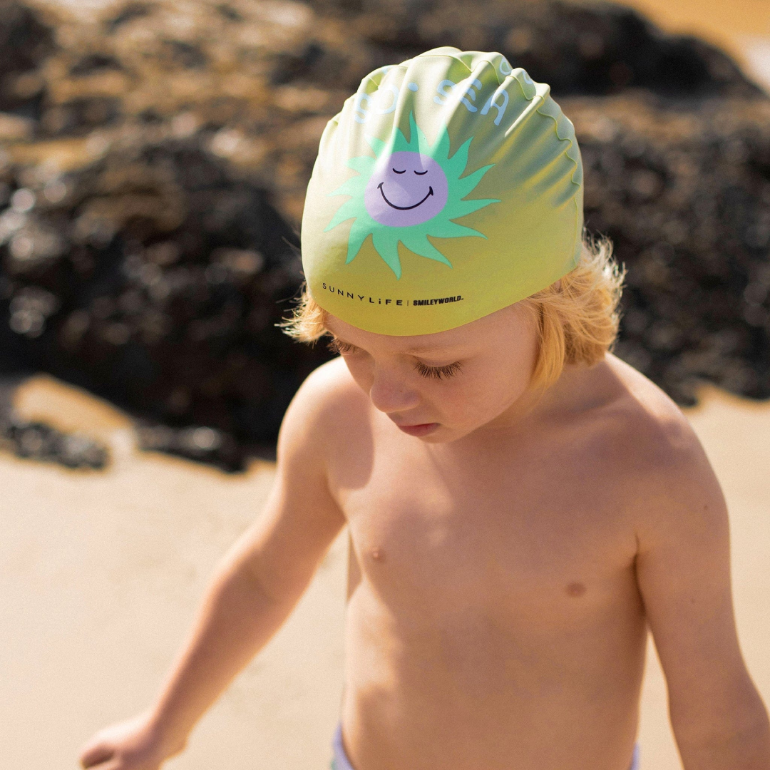 Kids’ Swimming Cap – Smiley World Green Edition | UK Supplier