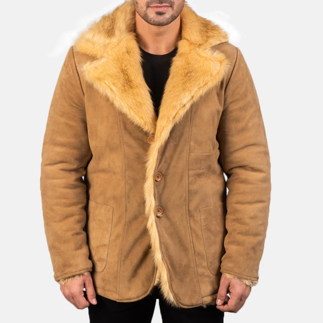 Furlong Beige Suede Leather Coat – Stylish Men's & Warm Outerwear | Supplier from UAE