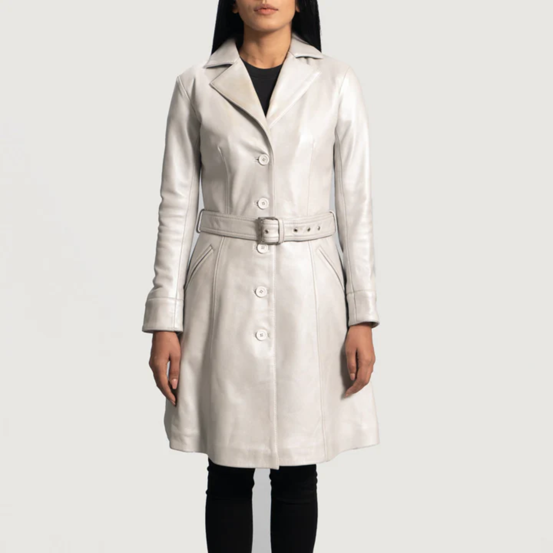 Women's Silver Leather Trench Coat – Moonlight Outerwear | Supplier from USA