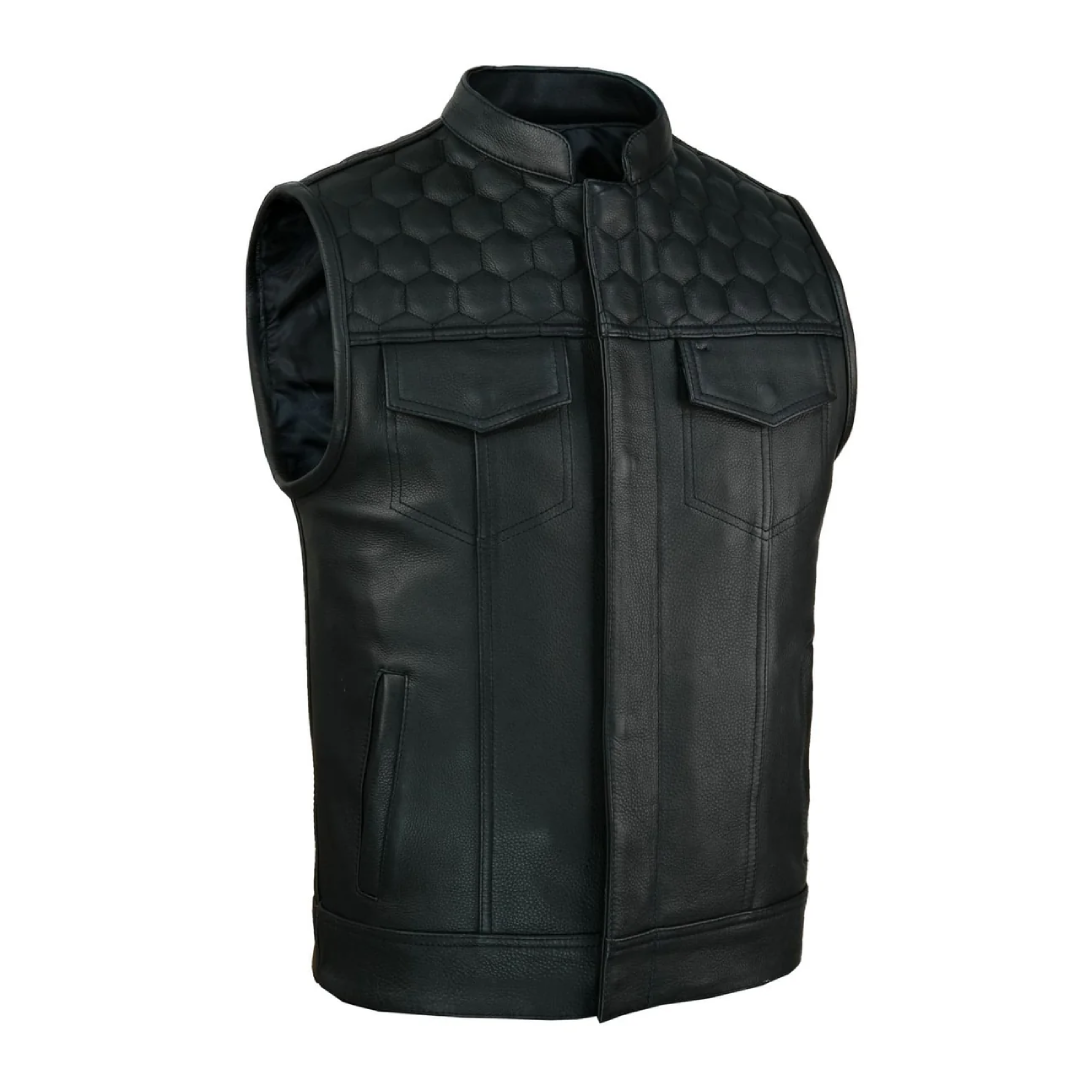 Honeycomb Stitch Black Leather Vest – UK Wholesale Supplier