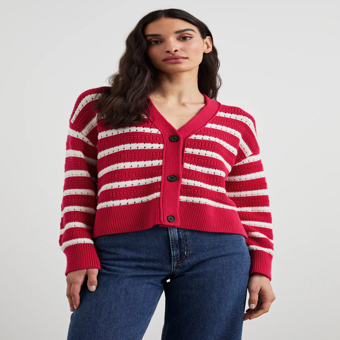 Geneva Cardigan Pink Stripe – Women’s Fashion Knitwear | Supplier USA