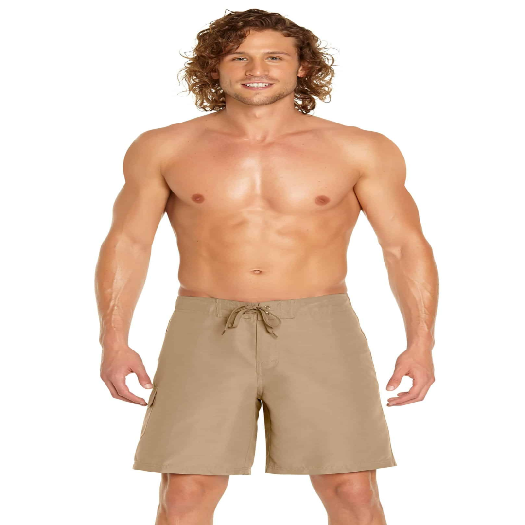 Men’s Khaki Cargo Swim Shorts – Quick-Dry Fabric | USA Swimwear Wholesale Supplier
