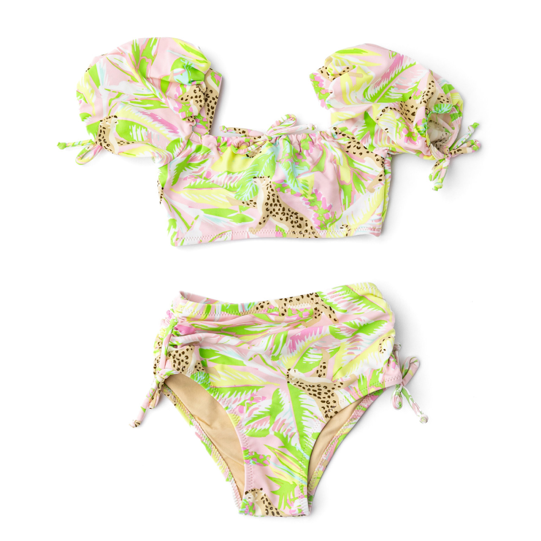 Palm Beach Leopard High Waist Girls 2-Piece Swimsuit | Kids Swimwear Supplier USA