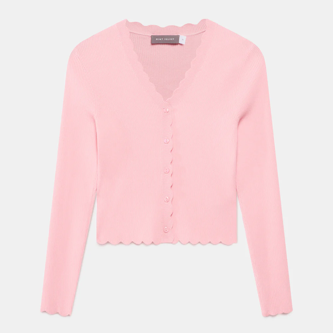 Ladies Pink Scallop Cropped Cardigan – Petite Knitwear UK Supplier