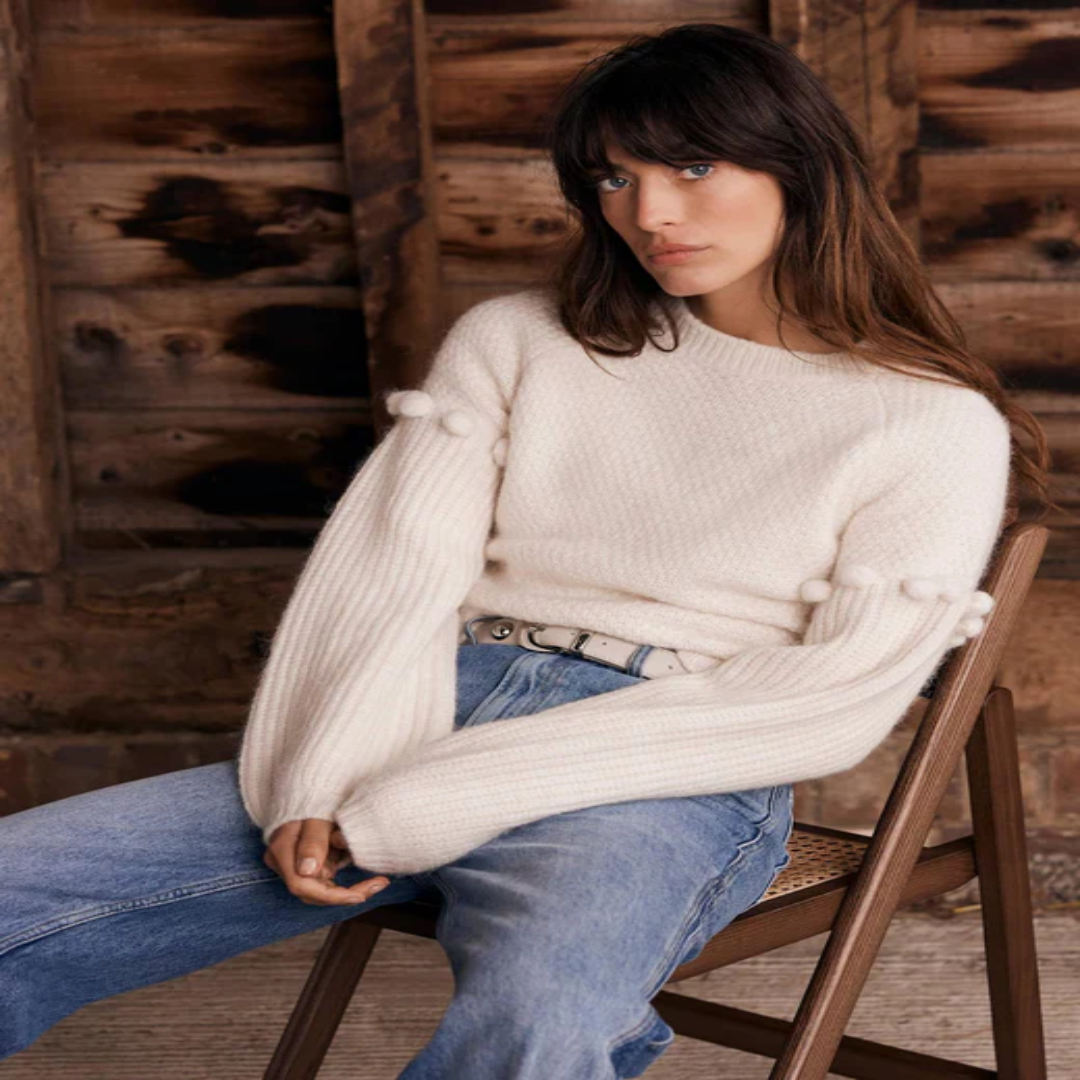 Cream Bobble Sleeve Knit Sweater – Women’s Fashion UK Wholesale