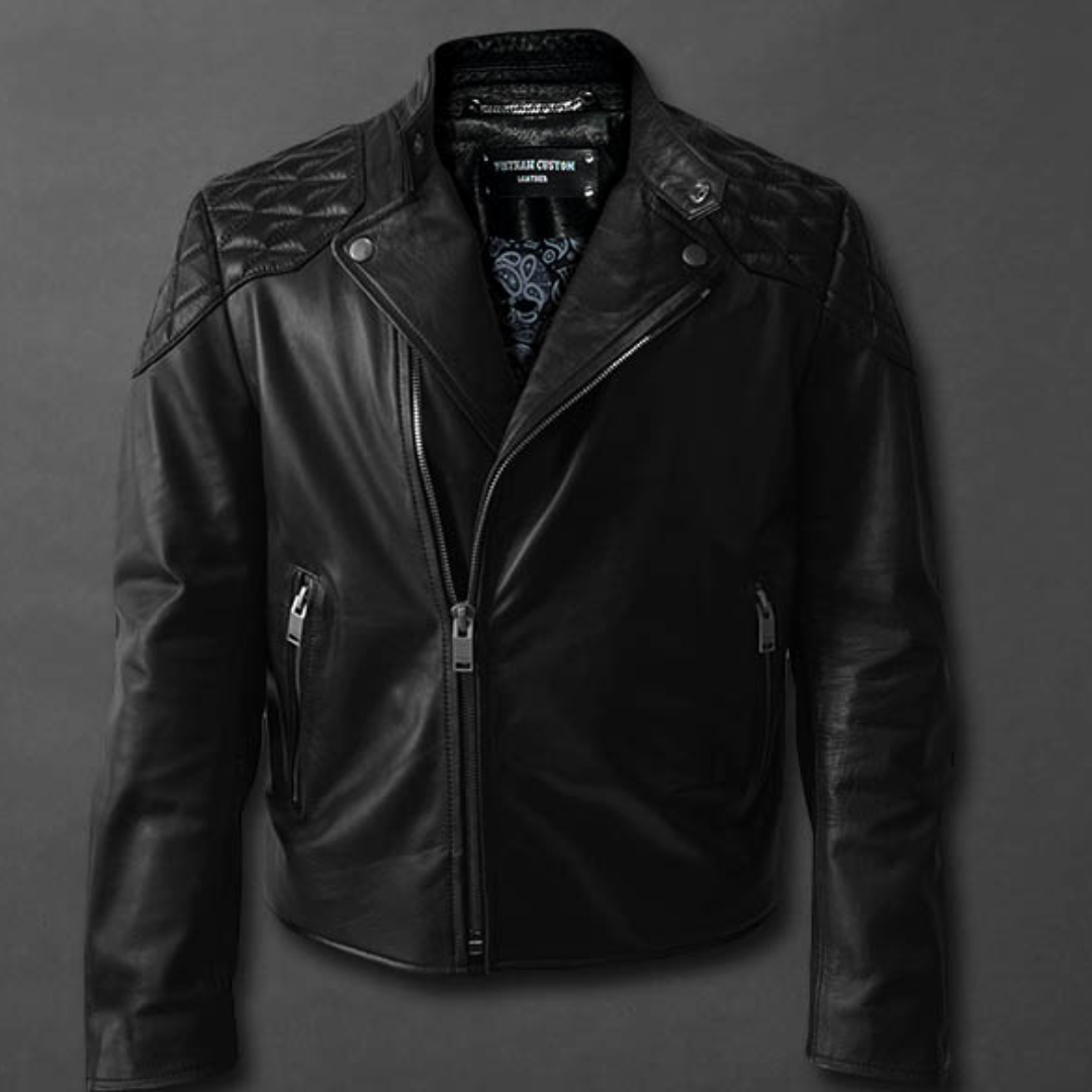 GONZALEZ Padded Leather Biker Jacket – Menswear Supplier | Vietnam