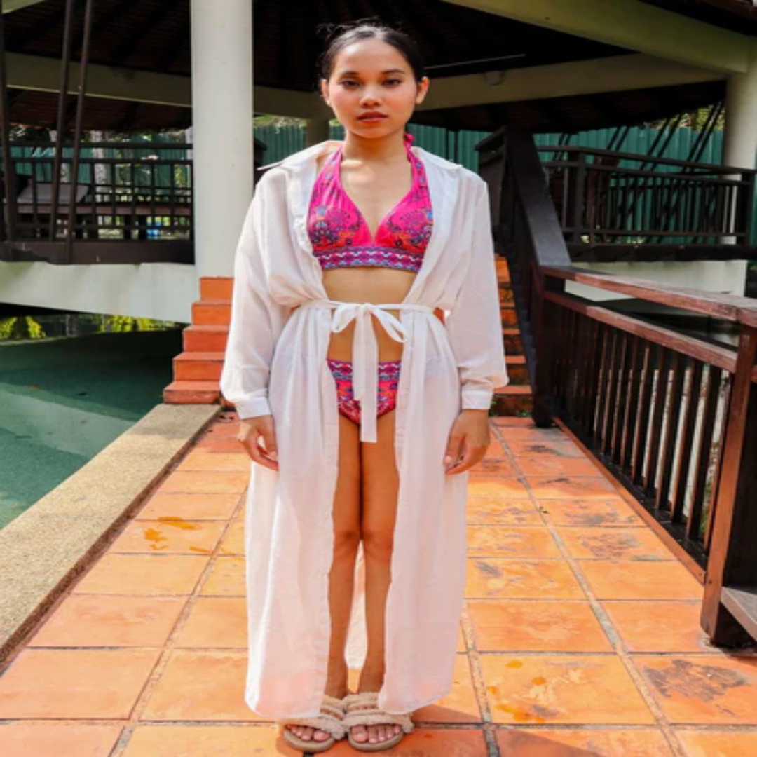 Ellora Chiffon Trench Beach Cover-Up – White Resortwear Supplier | Malaysia