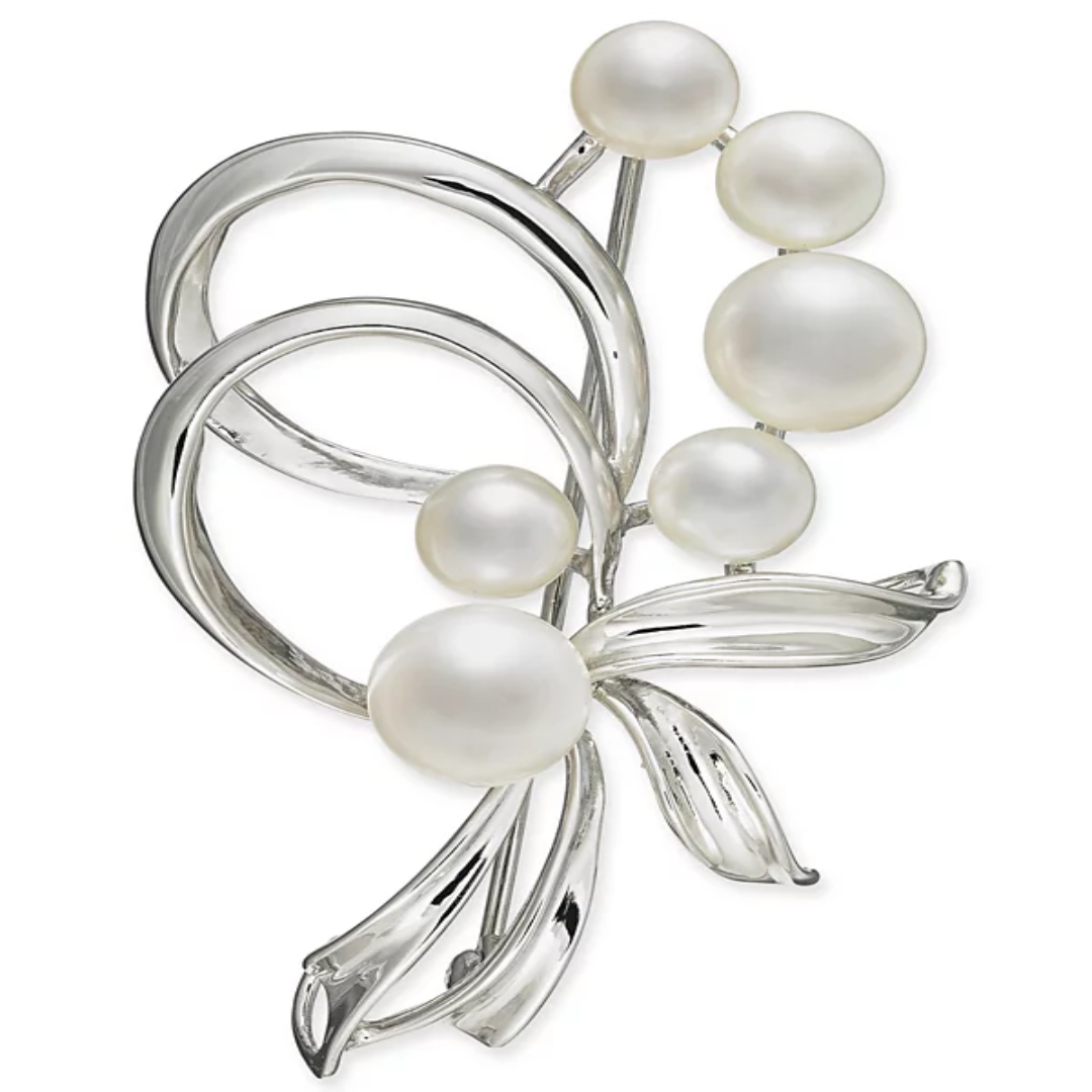 Cultured Pearl Brooch Sterling Silver with 18k Gold Accent