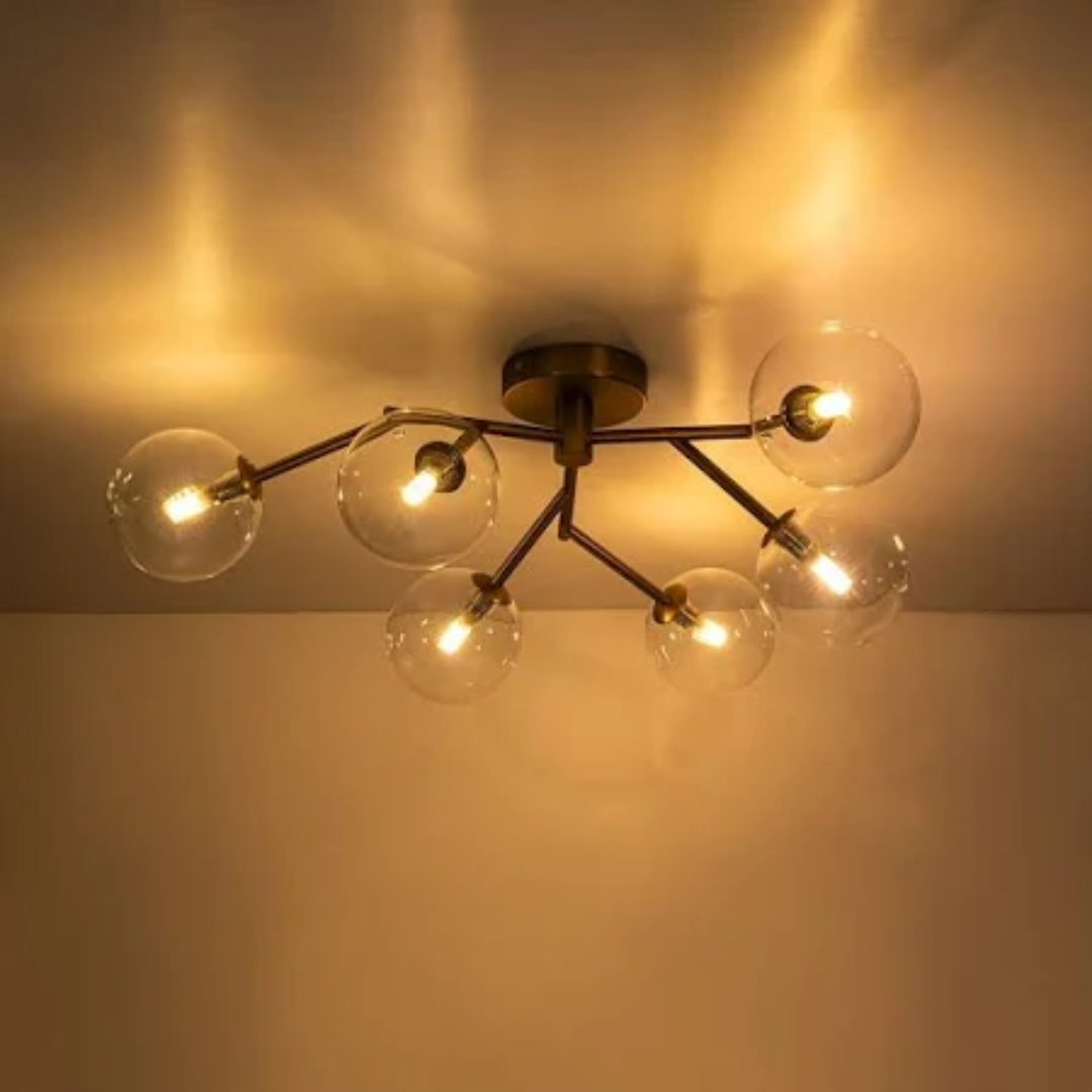 Branch 6-Light Clear Glass Bubble Semi Flush Specialty