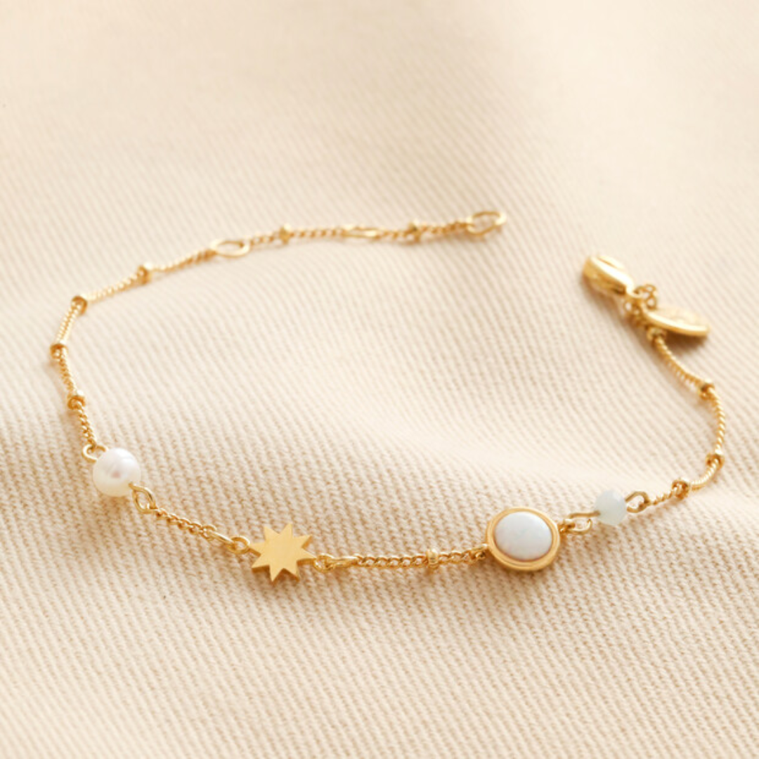 Pearl and Crystal Moon Stars Bracelet in Gold Online