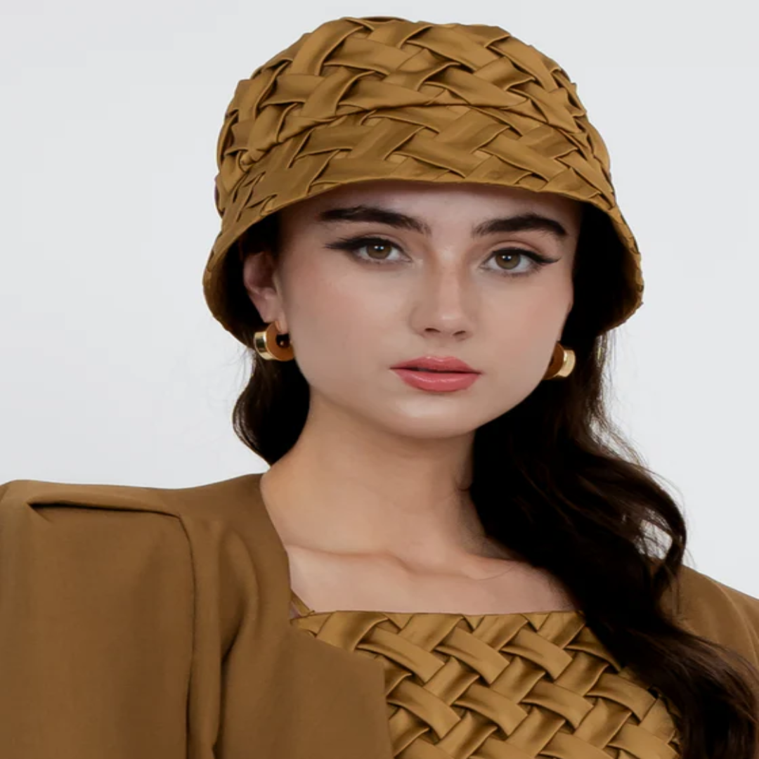 IMBI Weaved Bucket Fashion Headwear in Golden Brown