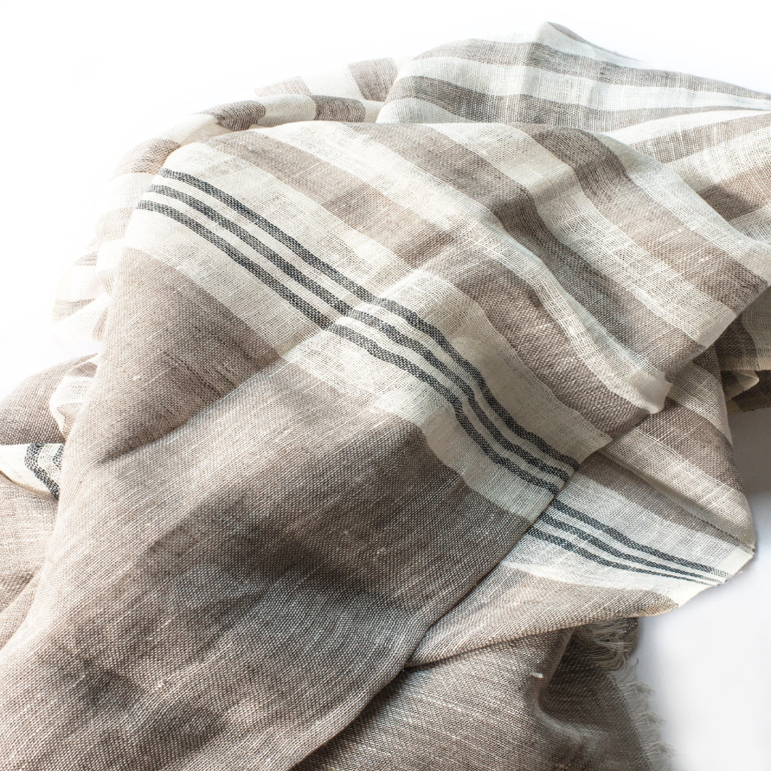 Hand Loomed Linen Scarf & Shawl in Sand Stripes