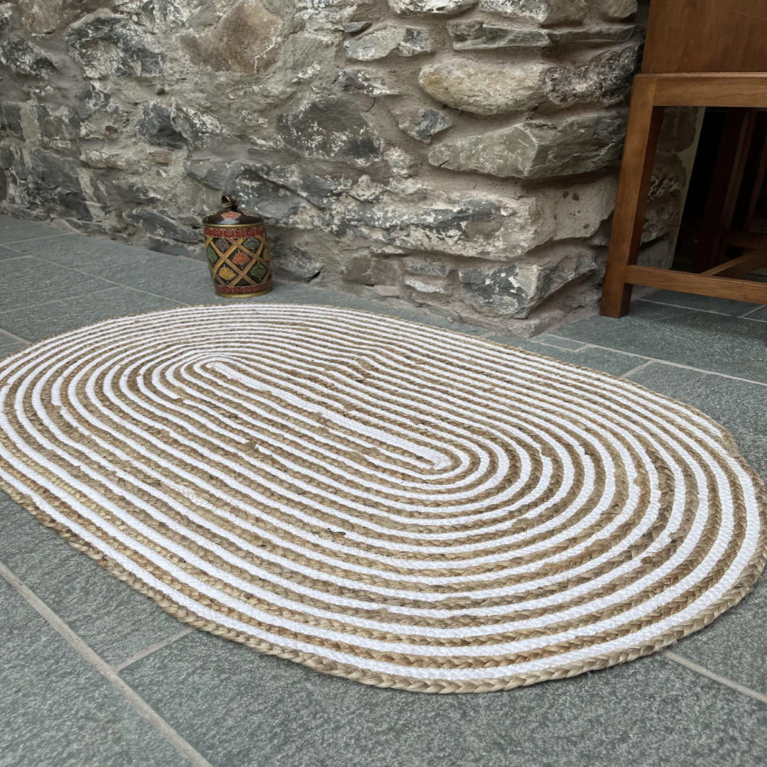 CHAKKAR PALE Oval Jute Beige Anti Slip Rug Price