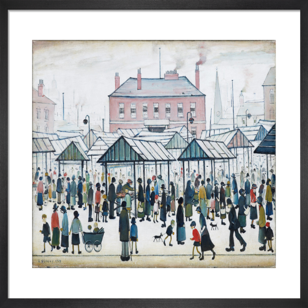 Market Scene Northern Town Painting 1939 for Sale
