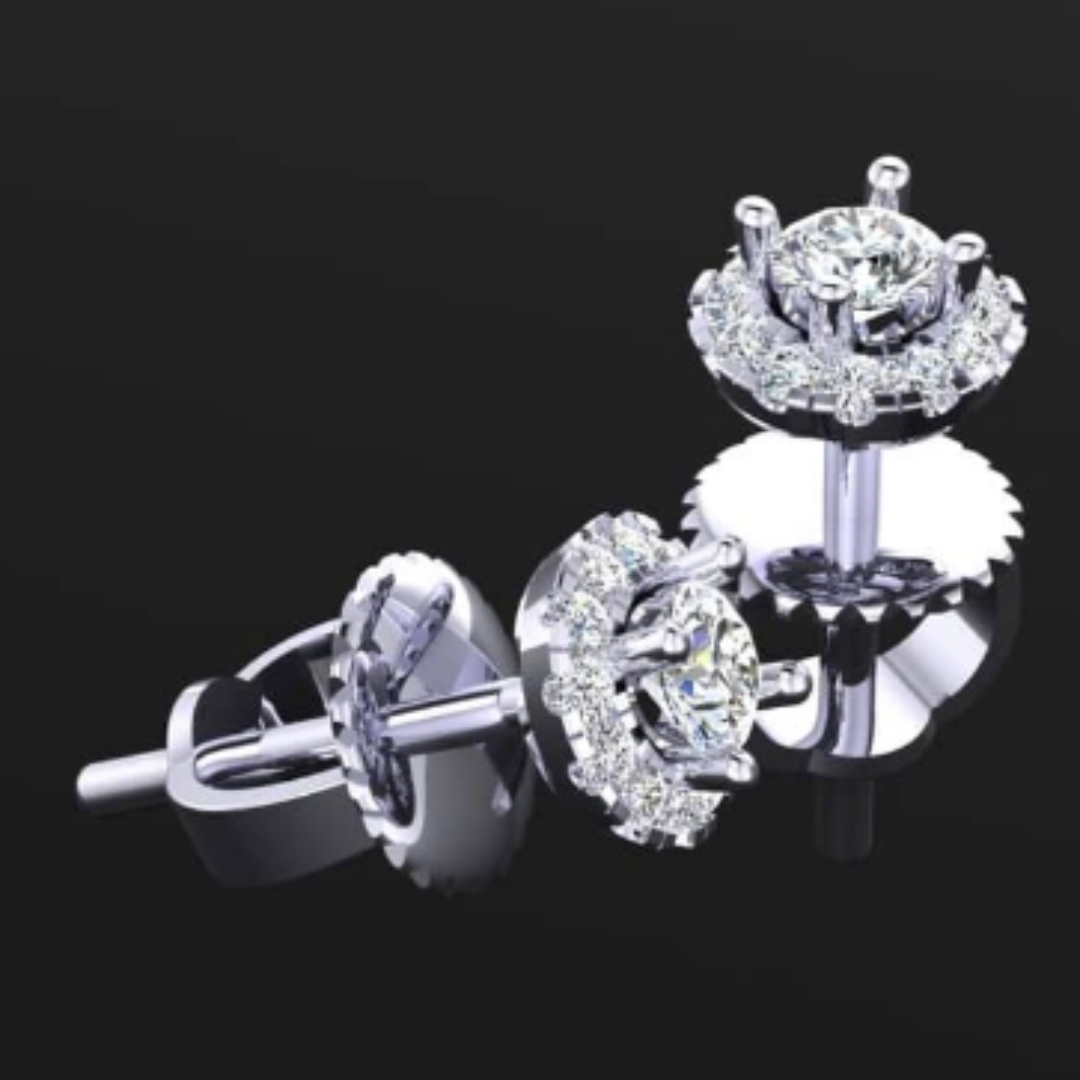 Natural Diamond Halo Earrings in 14K White Gold Online