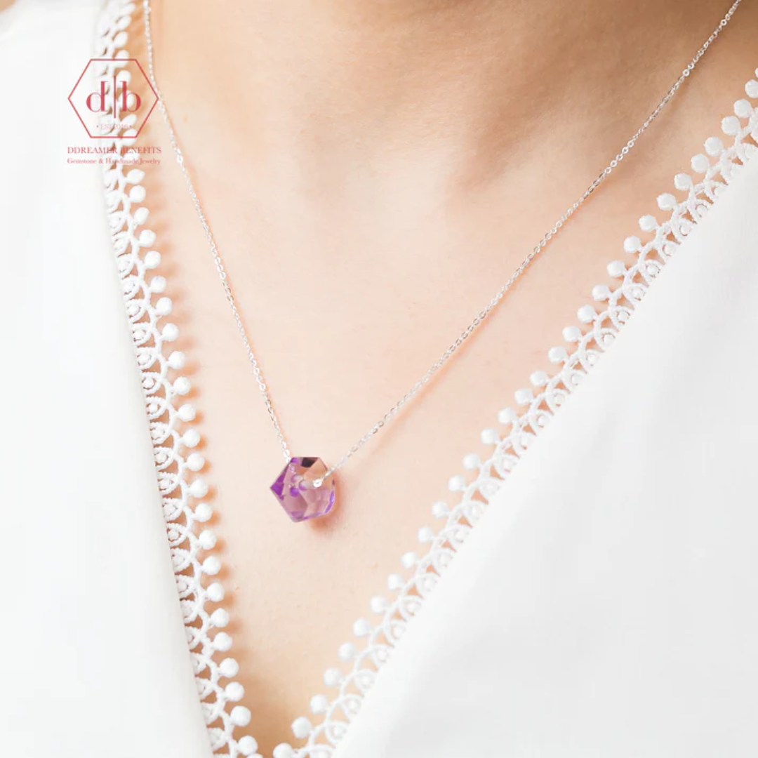 Raw Amethyst Sterling Silver Necklace 925 For Sale