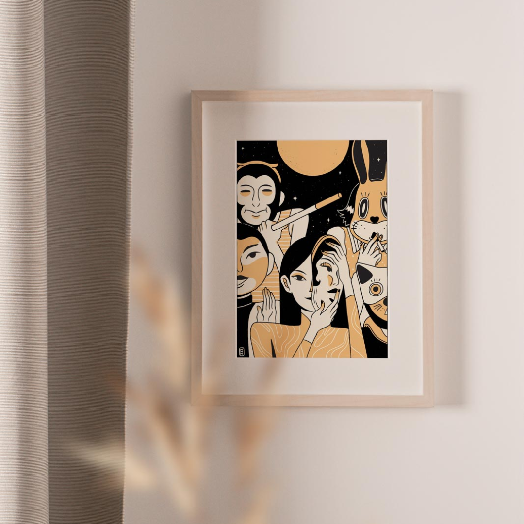 Moon Up Mask On Premium Art Print