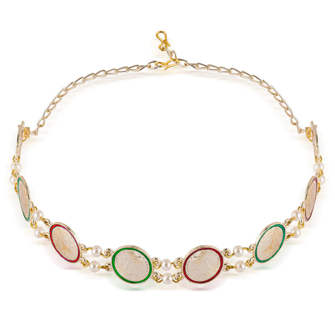 Gold Plated Hair Band With Pearls And Enamel For Women