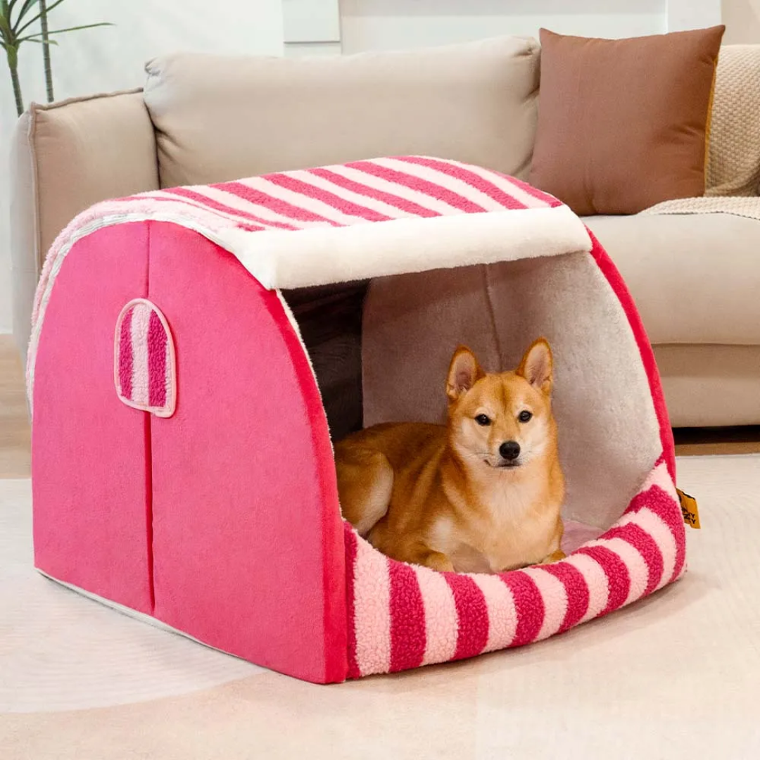 Trendy Striped Orthopaedic Dog Bed Hideaway