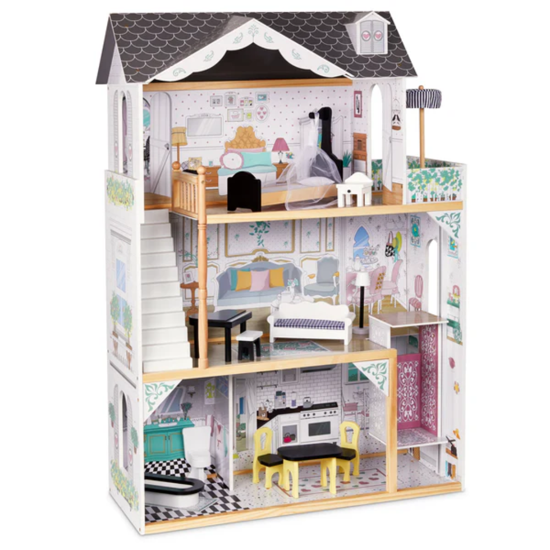 Kids 3-Story Wooden Pretend Play Set With Accessories