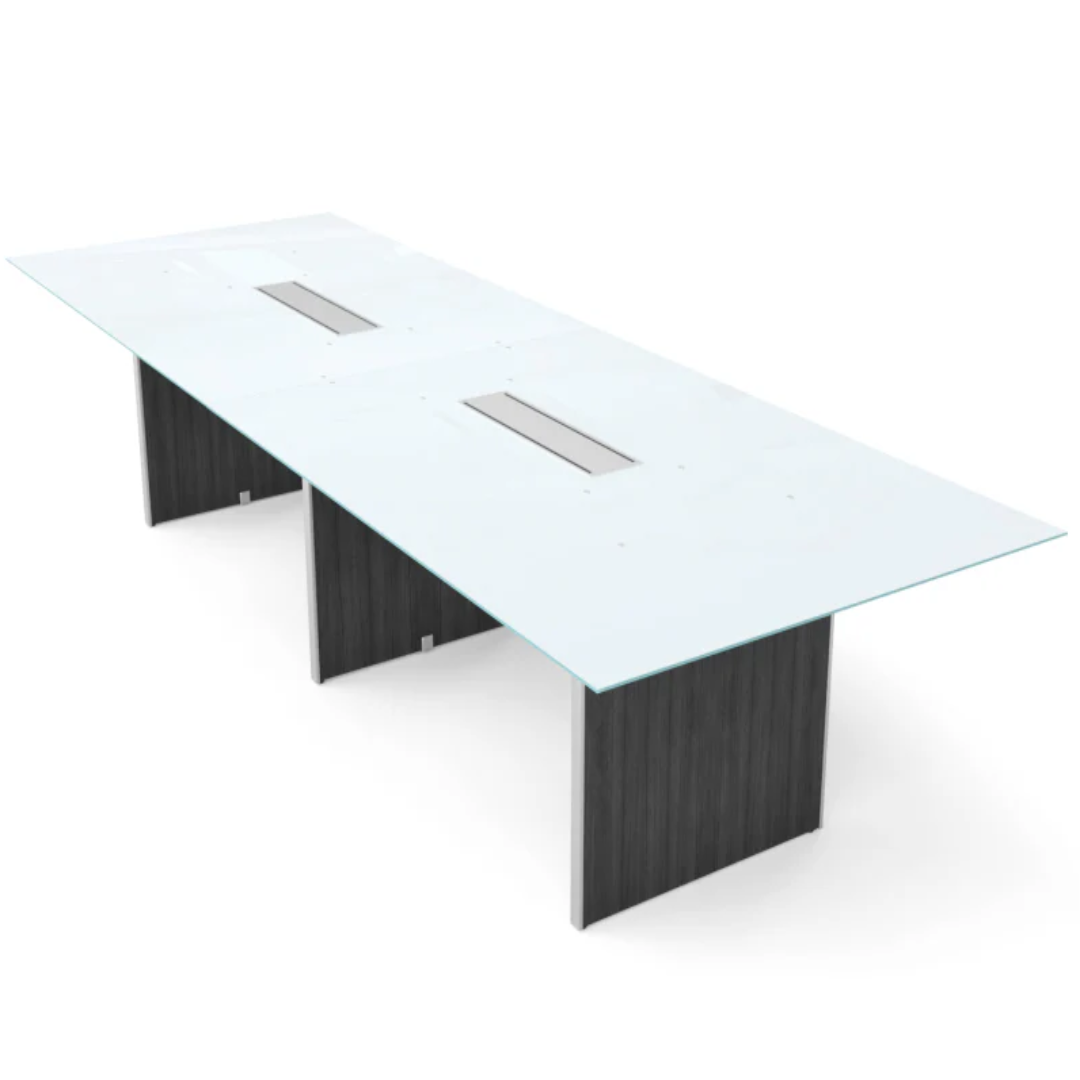 Santa Monica 12' White Glass Conference Table for Boardrooms