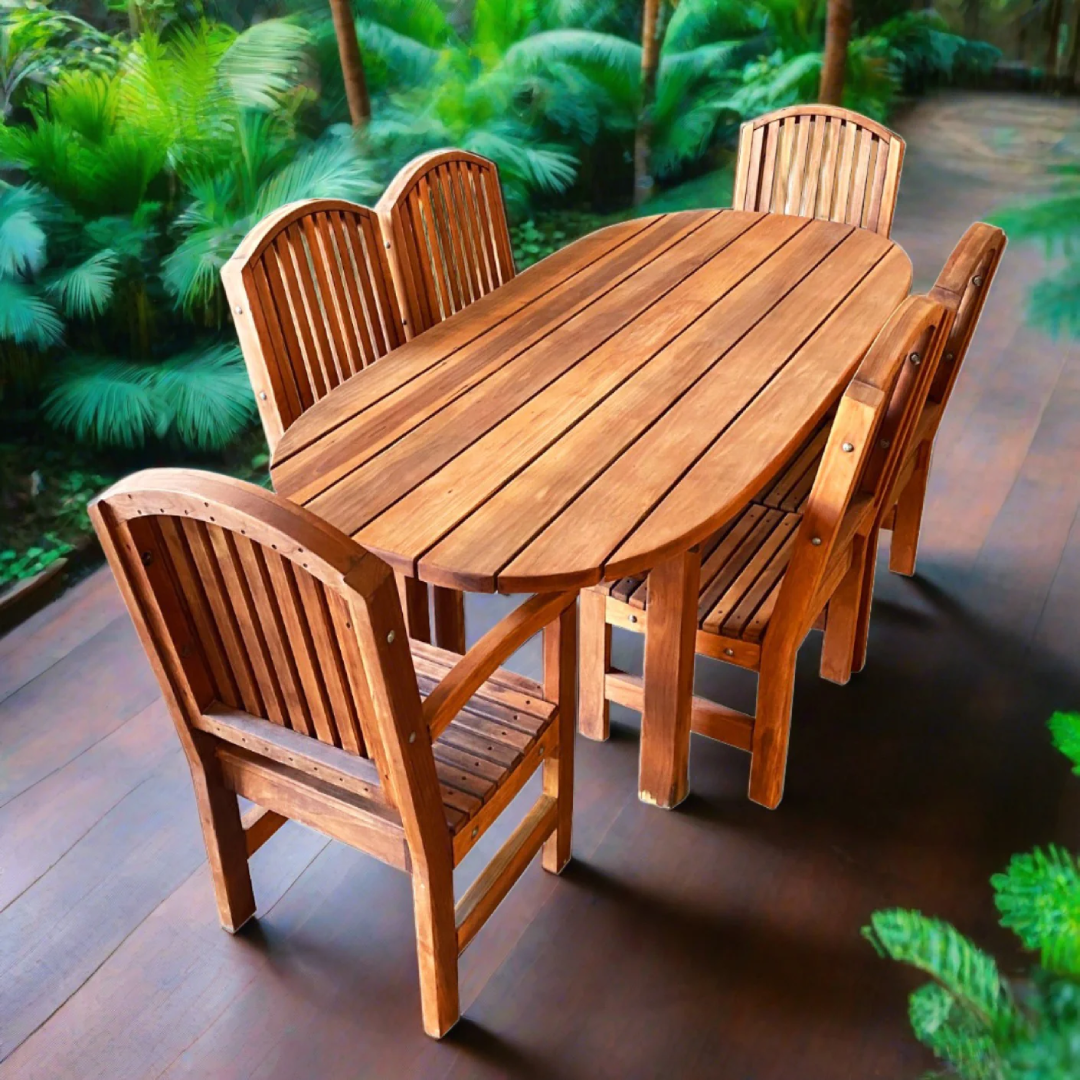 Farmhouse Oval Redwood Dining Set for Rustic Family Meals