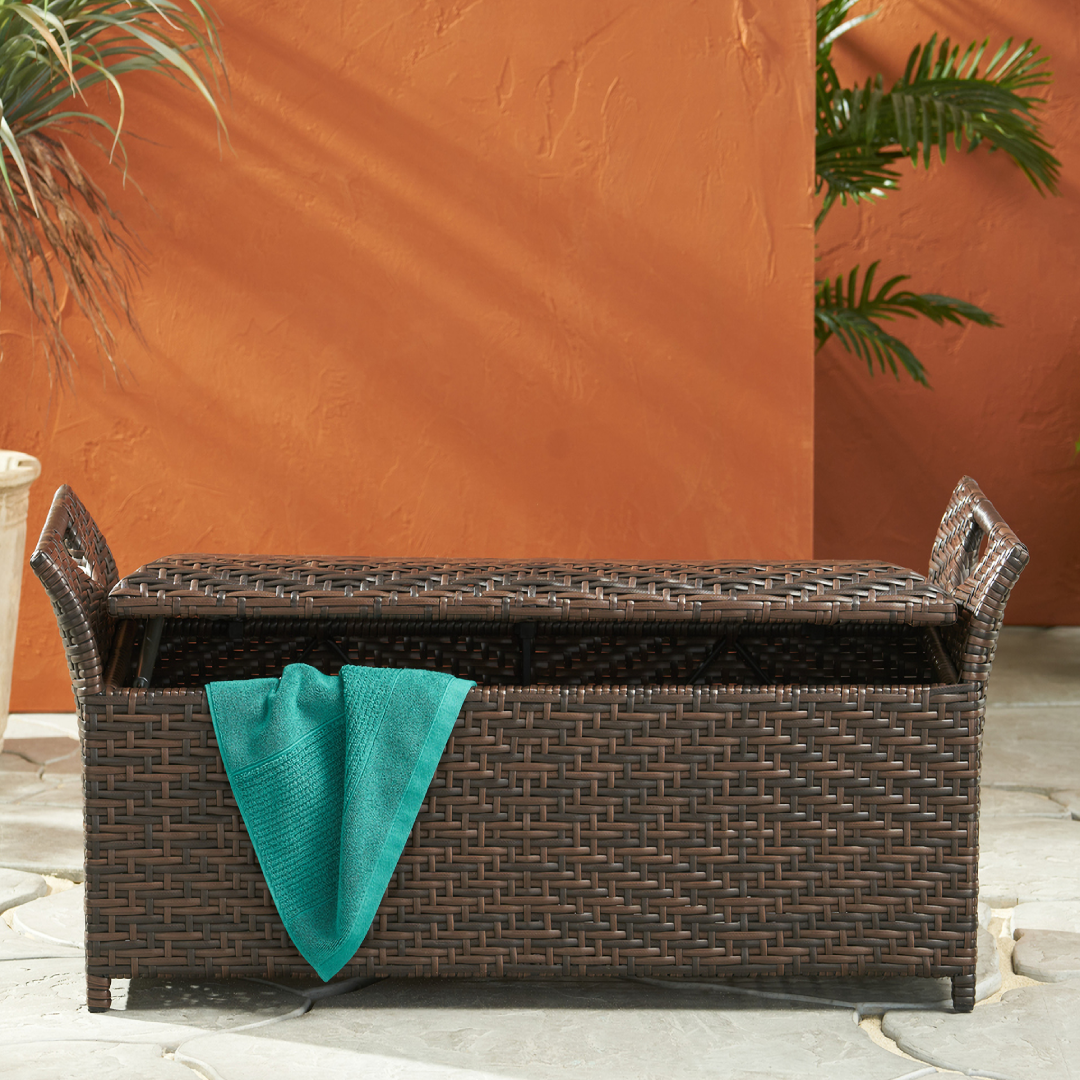 Outdoor PE Rattan Bench with Storage for Patio Space Styling