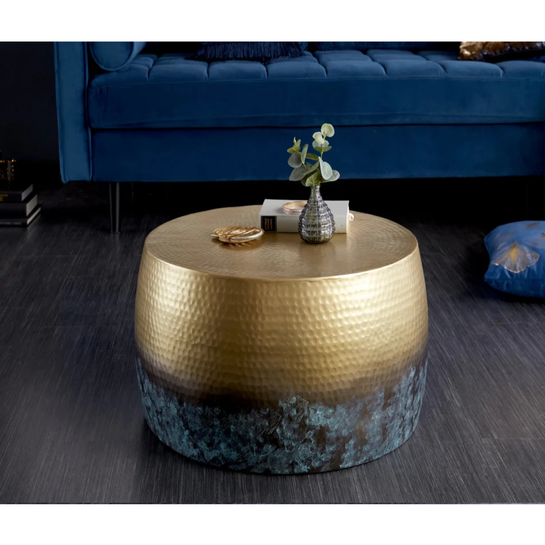 Orient 60cm Round Coffee Table in Gold Blue Artistic Style