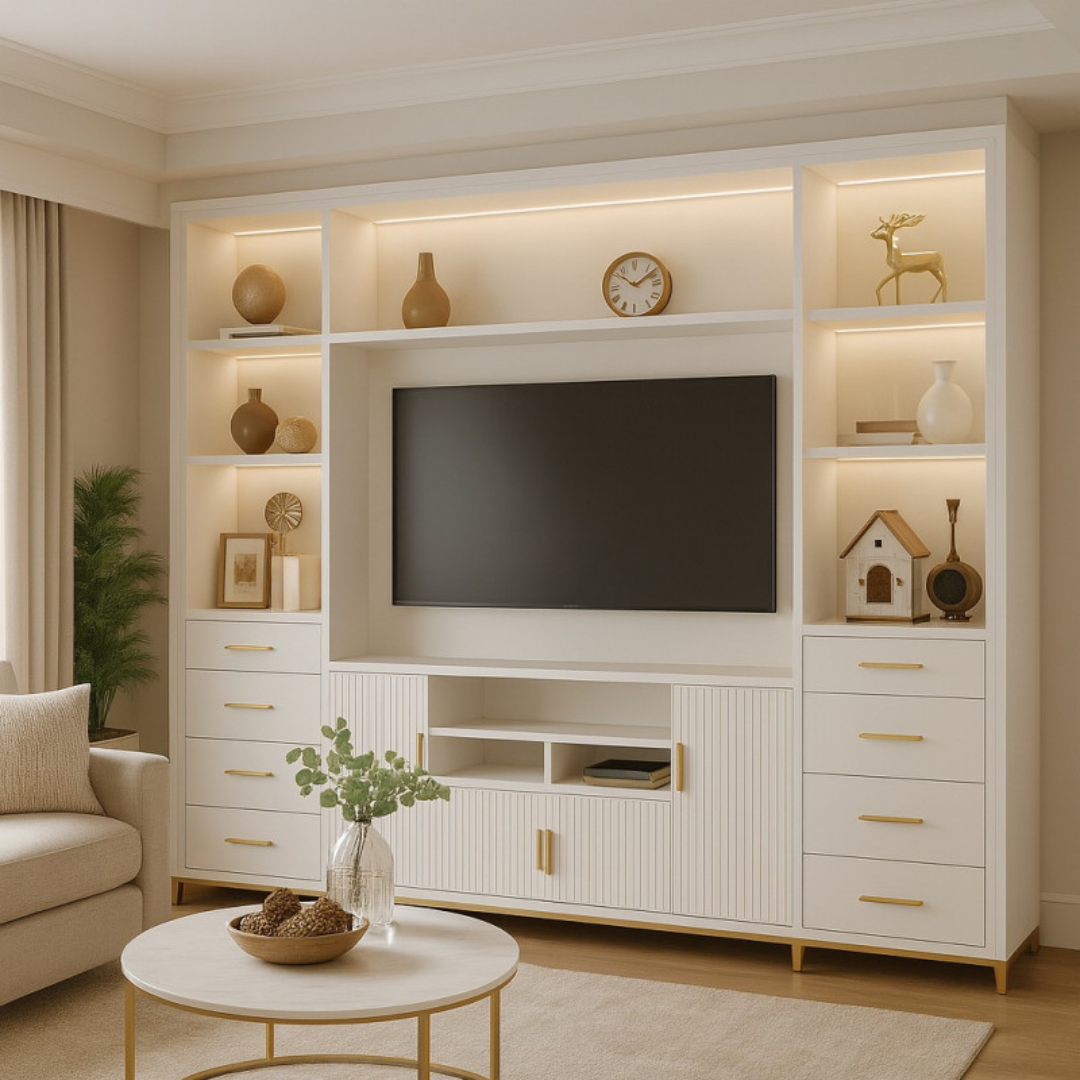 Vico Large White Wall Unit with Open Center for Grand Showcase