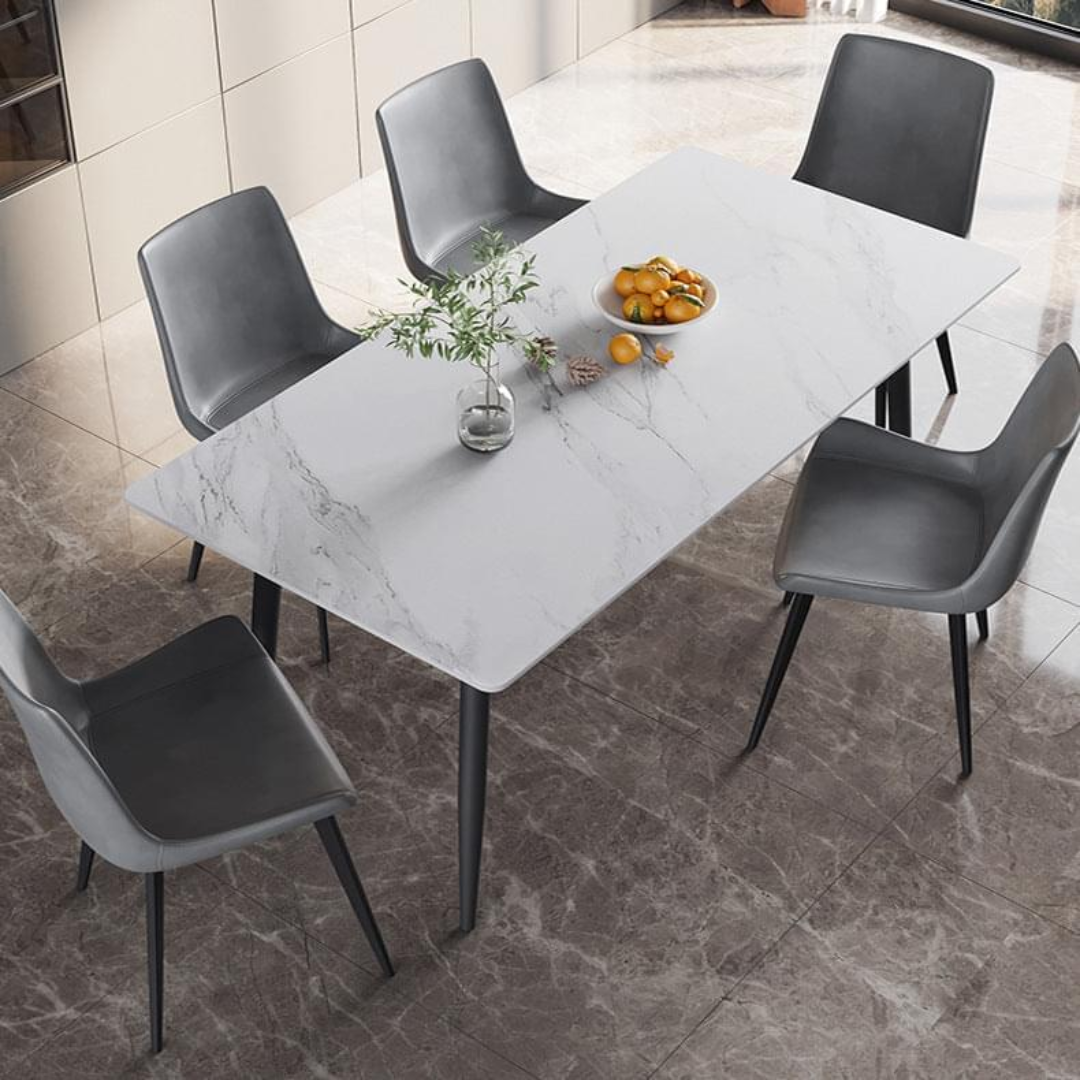 Modern Rectangle Dining Table Black Sintered Stone Table With Powder Coating Steel Base