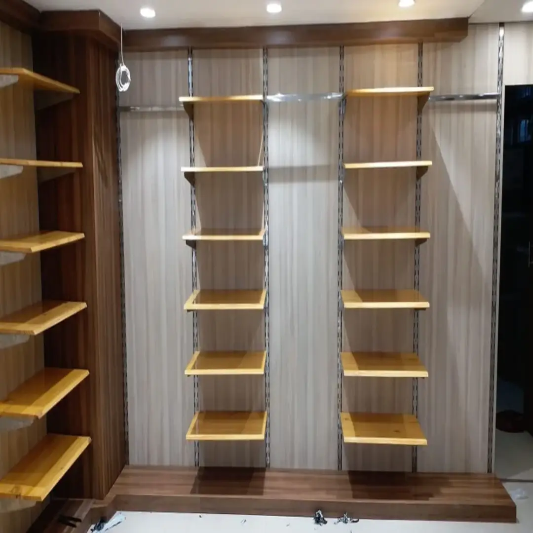 Honey Finished Wooden Wall Shelves
