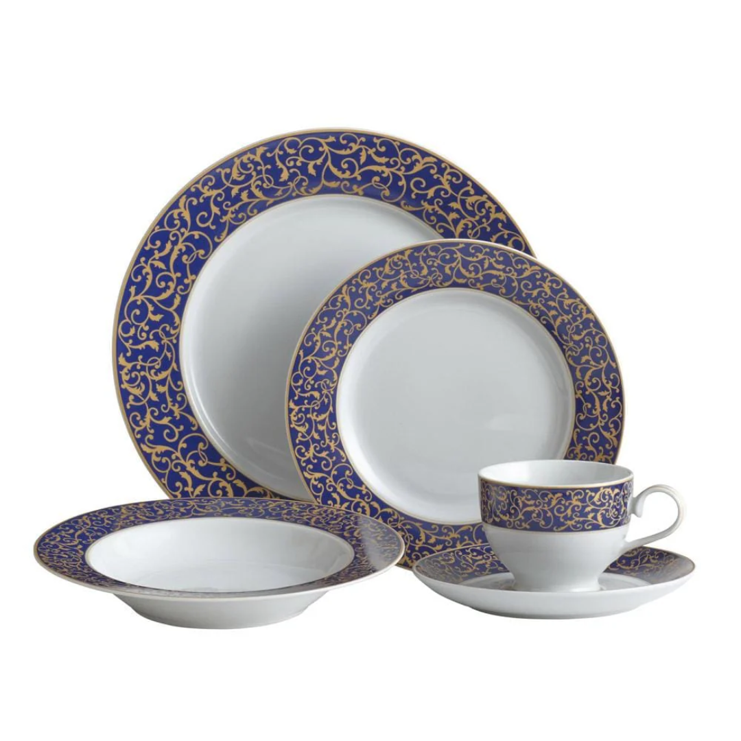 Parchment Cobalt Vintage Dinnerware Set – Elegant Style | USA Supplier