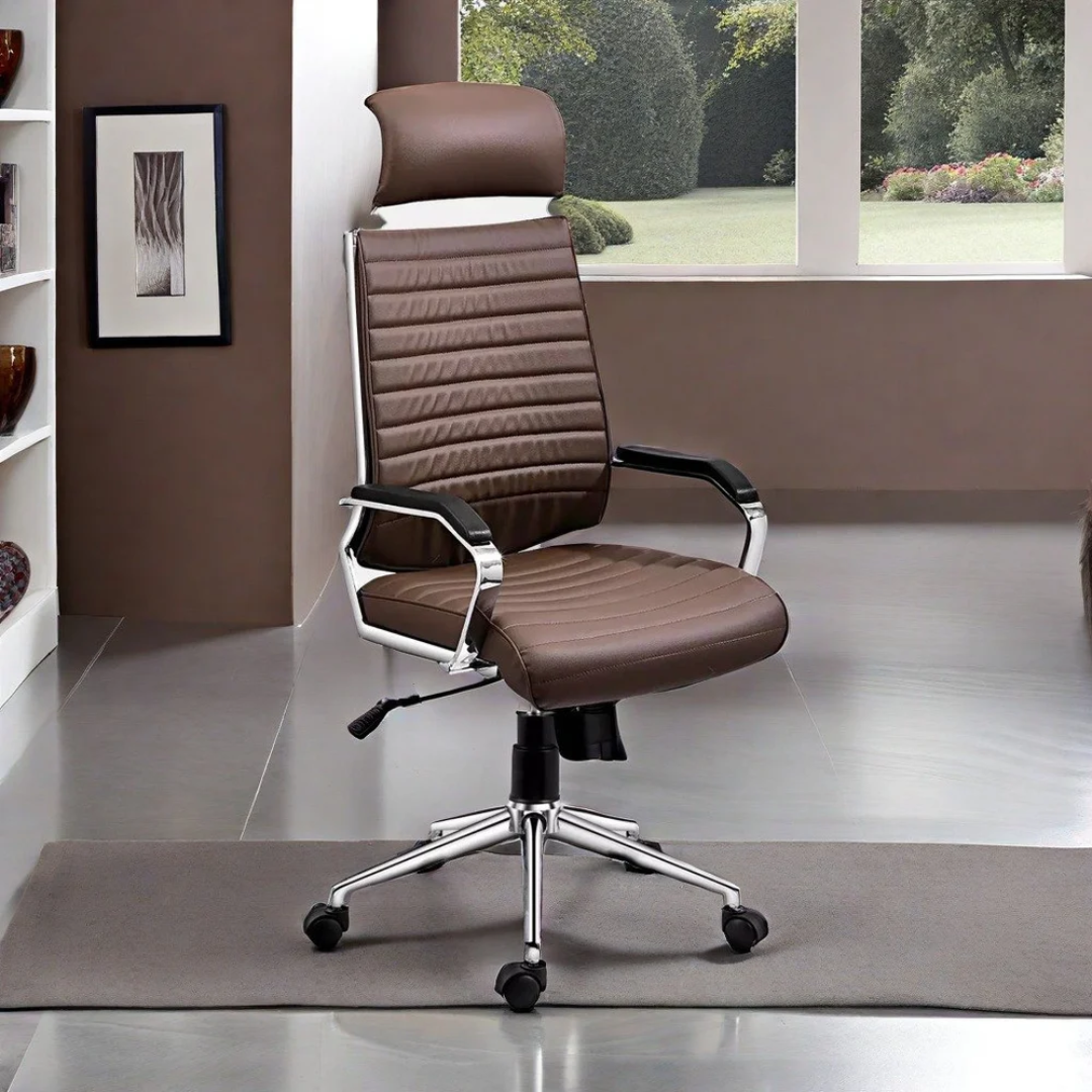 High Back Brown Office Leather Chair