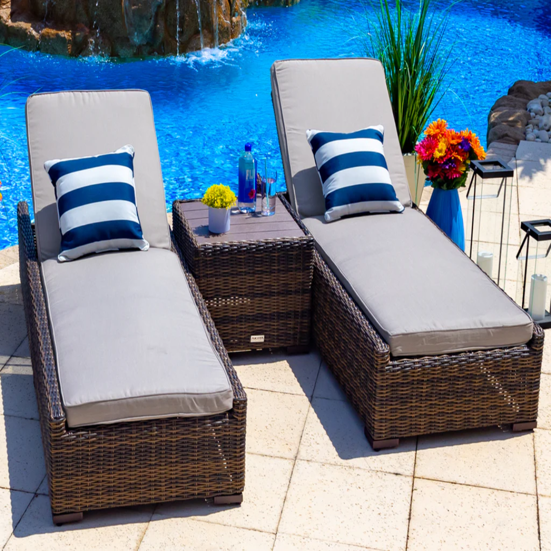 Brown Patio Chaise Lounge Set Outdoor USA