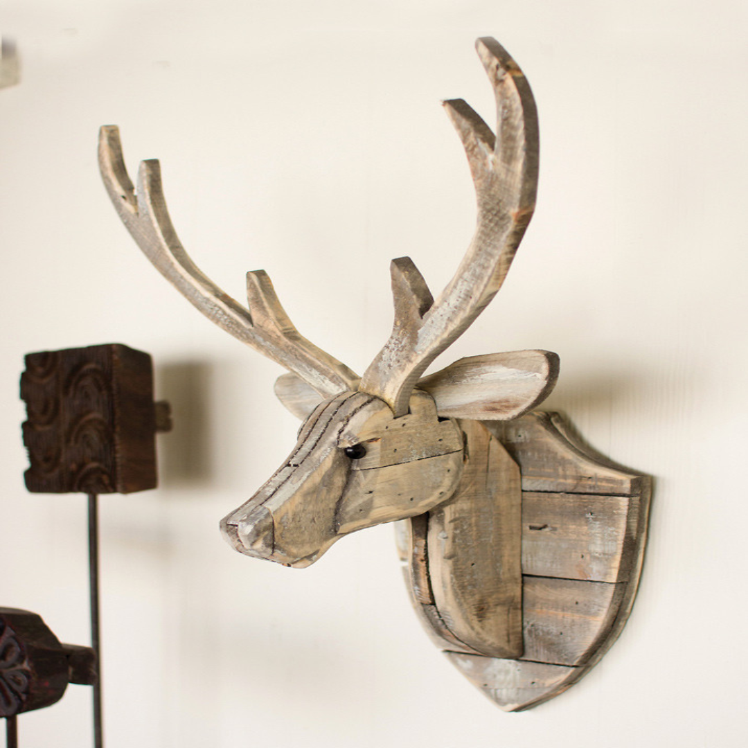 Recycled Wood Deer Head Wall Hanging – Eco Rustic Art | USA Wholesale